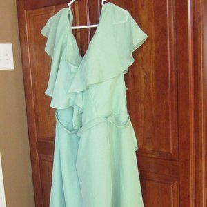 JEHETH Chiffon Ruffle Sleeves Short Bridesmaid Dresses with Pockets V-Neck Prom